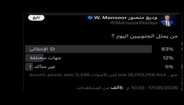 جدل إعلامي عقب إزالة استطلاعات رأي أظهرت تفوقاً جماهيرياً للمجلس الانتقالي في منصات التواصل